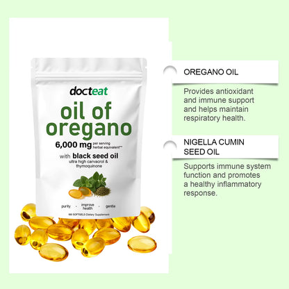 Oregano Oil Softgels for Daily Wellness Support, 180 Count Plant-Based Capsules with Natural Carvacrol, Family Immune Defense Su